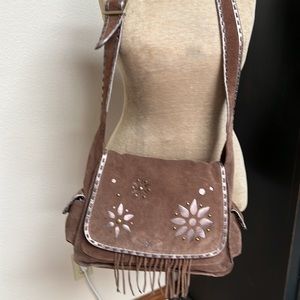 Brown Suede Leather Crossbody Handbag Gorgeous Metallic Boho Bag Leather Putse